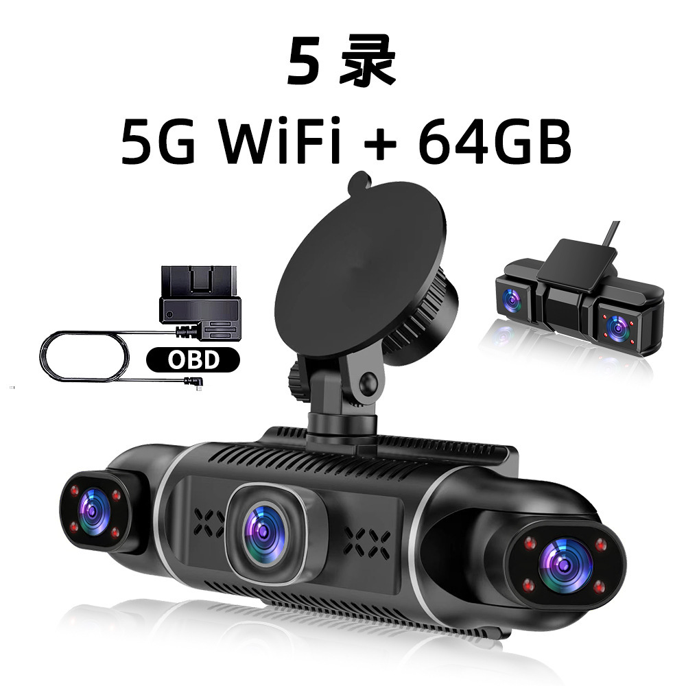 Five-Channel High-Definition Car Dashcam with Wifi, Mobile Phone Connectivity, Parking Monitoring, Sentry Mode, and Gps Recorder
