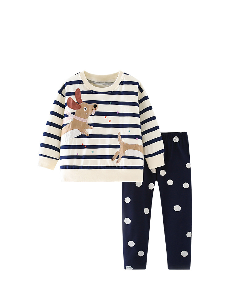 Malwee niñas trajes de otoño europeos y estadounidenses niños pequeños y medianos cuello redondo casual mangas largas pantalones de cintura elástica para niños dos piezas
