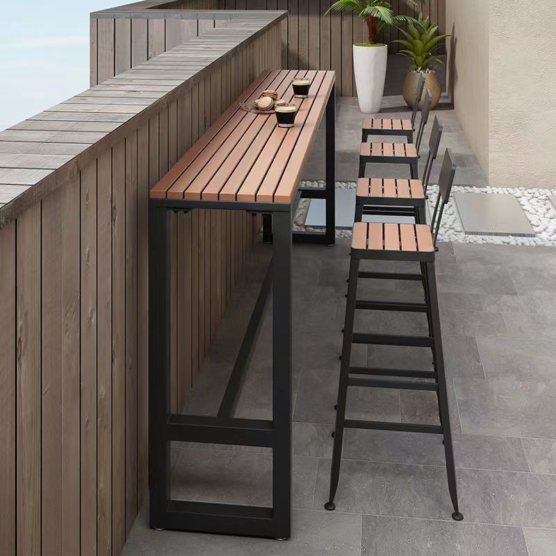 Outdoor Leisure Balcony Wall-Mounted Bar Table and Chair Combination Home Courtyard Anti-Corrosion Long Table Iron Plastic Wood High Table