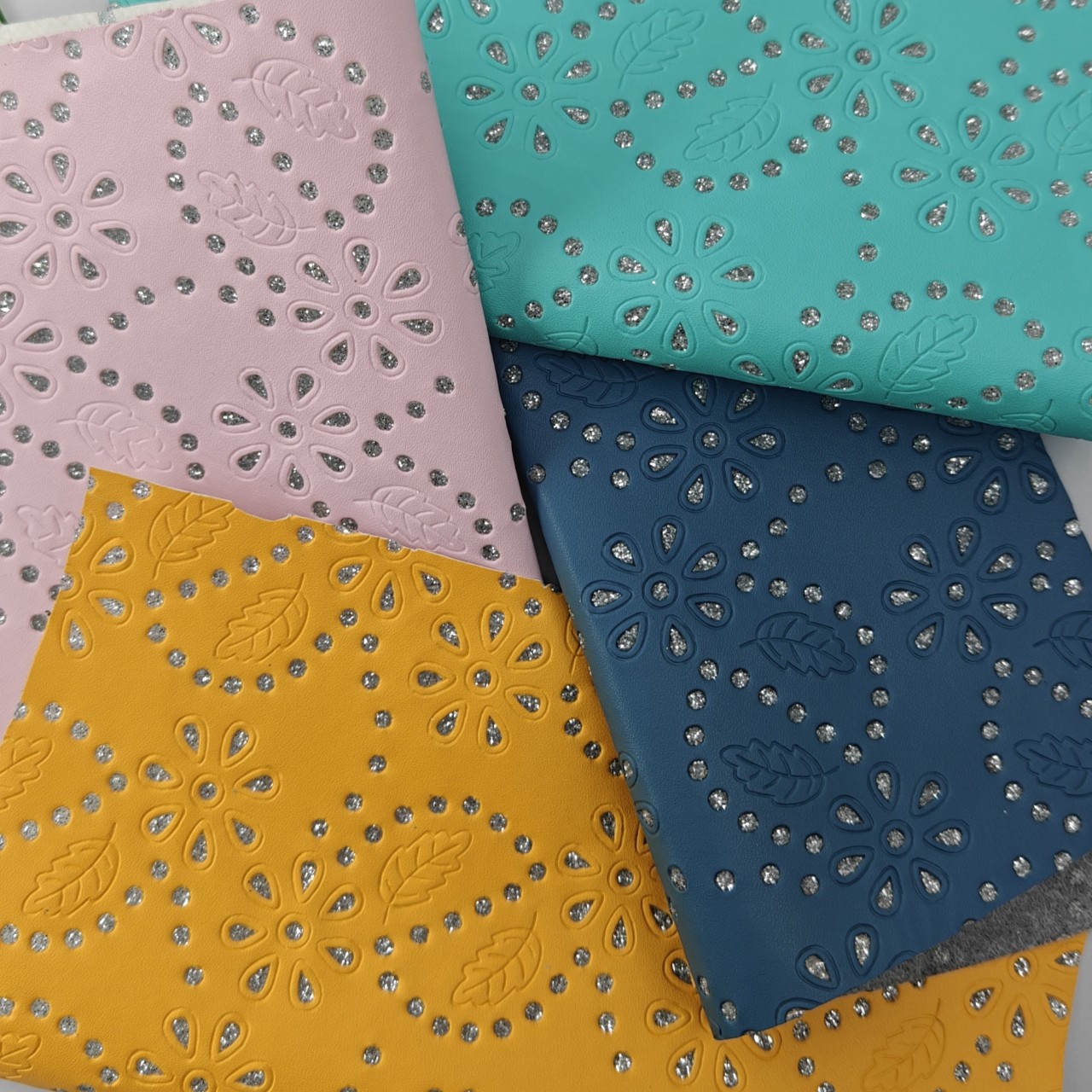 Hibiscus Perforated Glitter Leather with Diamonds Leather Mobile Phone Case Cosmetic Bag Box Mirror Leather Various Patterns