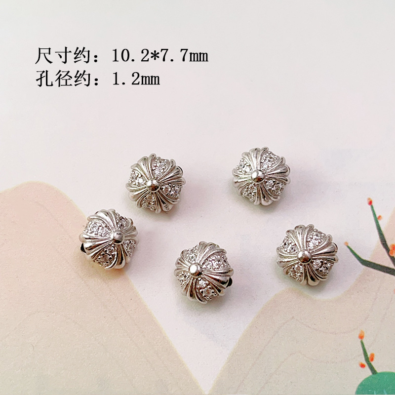S925 Silver Gold-Plated Heart Flower Crowe Heart Zircon Through-Hole Accessories Spacer Beads Barrel Beads Bracelet DIY Semi-Finished