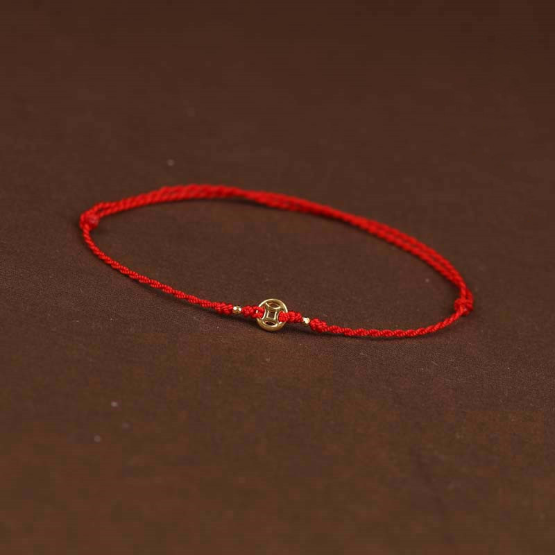 Red Rope Bracelet/Anklet Gold Coin Red Rope Hand Woven DIY Men's and Women's Hand Rope Foot Rope Simple Atmospheric Jewelry