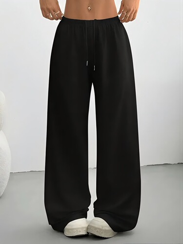 Casual sports style women's wide-leg sweatpants breathable fabric straight line low waist drawstring elastic low waist autumn