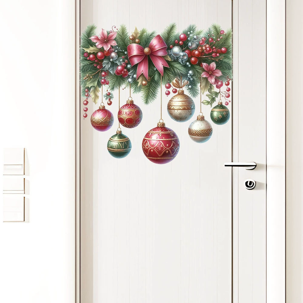 Новый рождественский венок наклейки на двери самоклеящаяся настенная наклейка для гостиной спальни витрина стекла декоративная наклейка SD-49