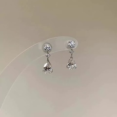 S925纯银中古风水滴锆石流苏耳钉清冷感爆闪满钻轻奢耳饰