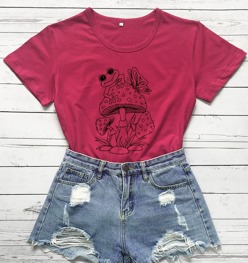 Футболка с грибной лягушкой, новая модная футболка с коротким рукавом и буквенным принтом