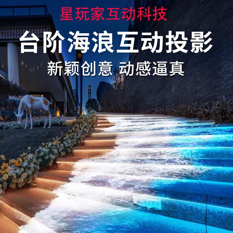 Wave Theme Holographic Ground Interactive Projection Wall Indoor Outdoor Commercial Street Night Scene Drainage Projector Equipment