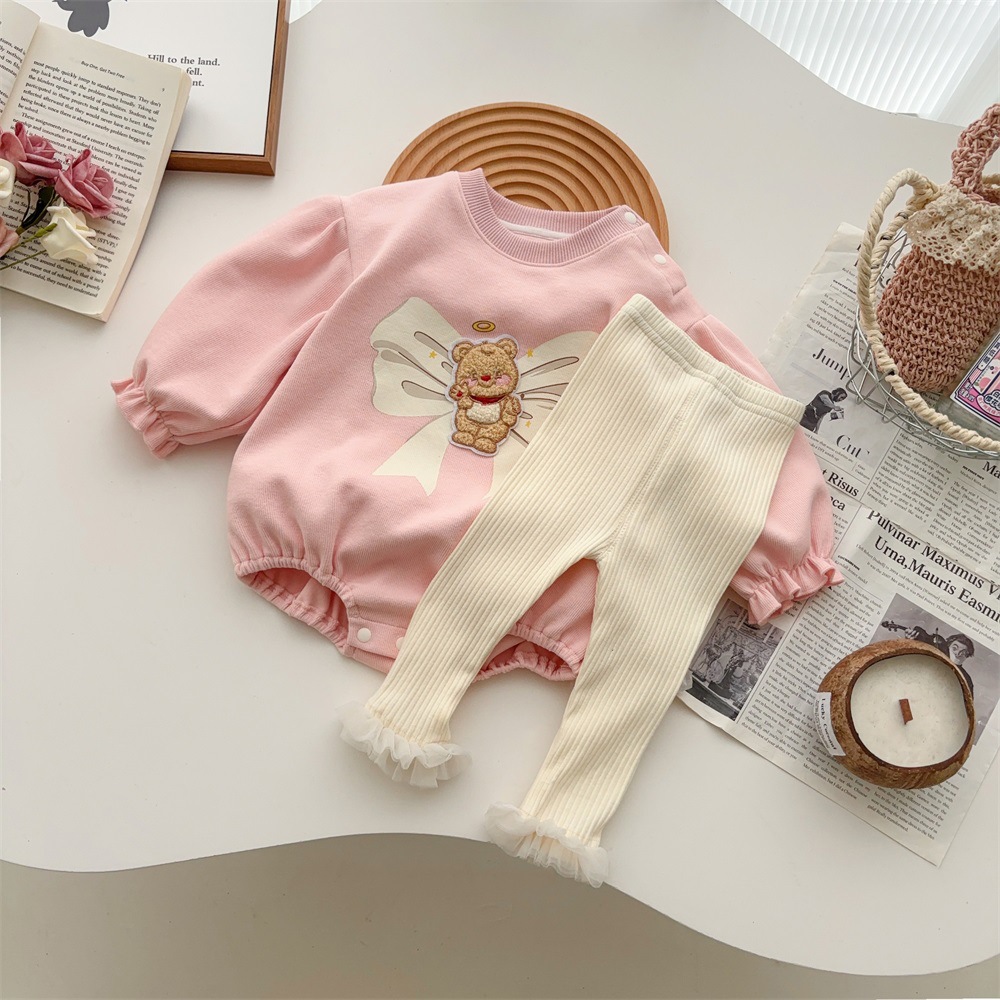 Ropa de bebé, ropa de primavera y otoño, una pieza, luna llena, cien días, traje de escalada con lazo dulce, abrigo de manga larga para bebé femenino