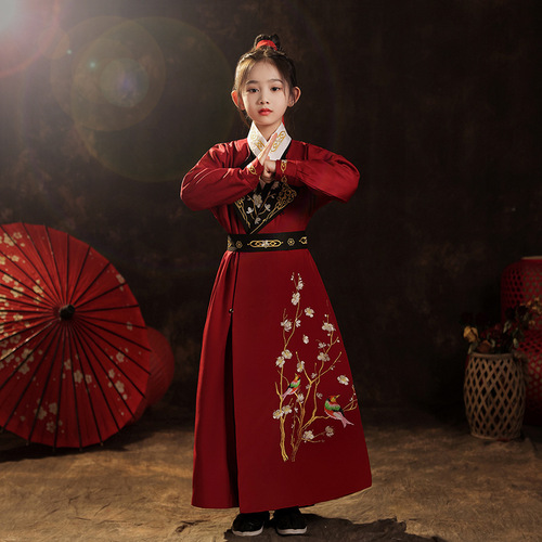 Red Hanfu for boys  girls mulan soldier performance clothing girl warrior swordsman martial  performance robe girl photos shooting knight cosplay clothing  for kids 