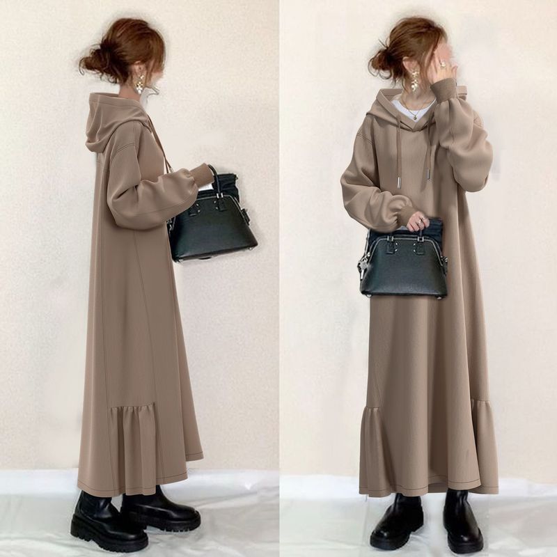 2-Color In-Stock Spring and Autumn Hot-Selling Fashion Casual Loose Hooded Patchwork Ruffle Sweatshirt Dress 2-Color In-Stock Spring and Autumn Hot-Selling Fashion Casual Loose Hooded Patchwork Ruffle Sweatshirt Dress