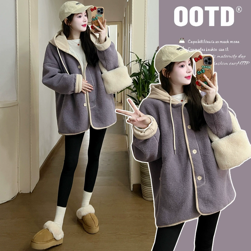 Одежда для беременных осенью и зимой мода мода мама новый бархат утолщенная шерсть ягненка пальто большого размера утолщенная высокое качество баранина