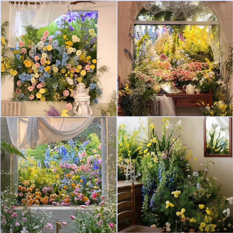 Monet's Window Garden Wind Oil Painting Wind Decoration Simulation Flower Arrangement Fake Flower Net Red Shop Photo Door Window Flower Art