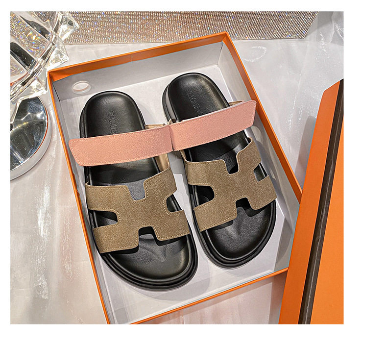 Dép sandal nữ quai ngang xỏ ngón đế dày, khóa dán tiện lợi, đi ngoài mùa hè — Màu trắng, Màu đen, Xanh denim phối nâu, Xanh mực ghép Hồng chi tiết 37