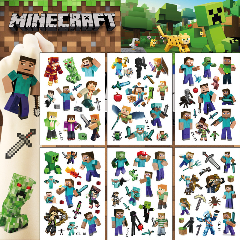 Cross-Border Children's Cartoon Minecraft Game Tattoo Stickers Disposable Tattoo Water Transfer Birthday Party Party