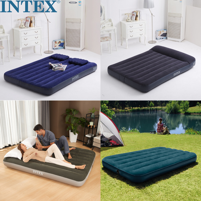 Original genuine goods INTEX luxury striped flocking single inflatable mattress double air bed tent camping mat