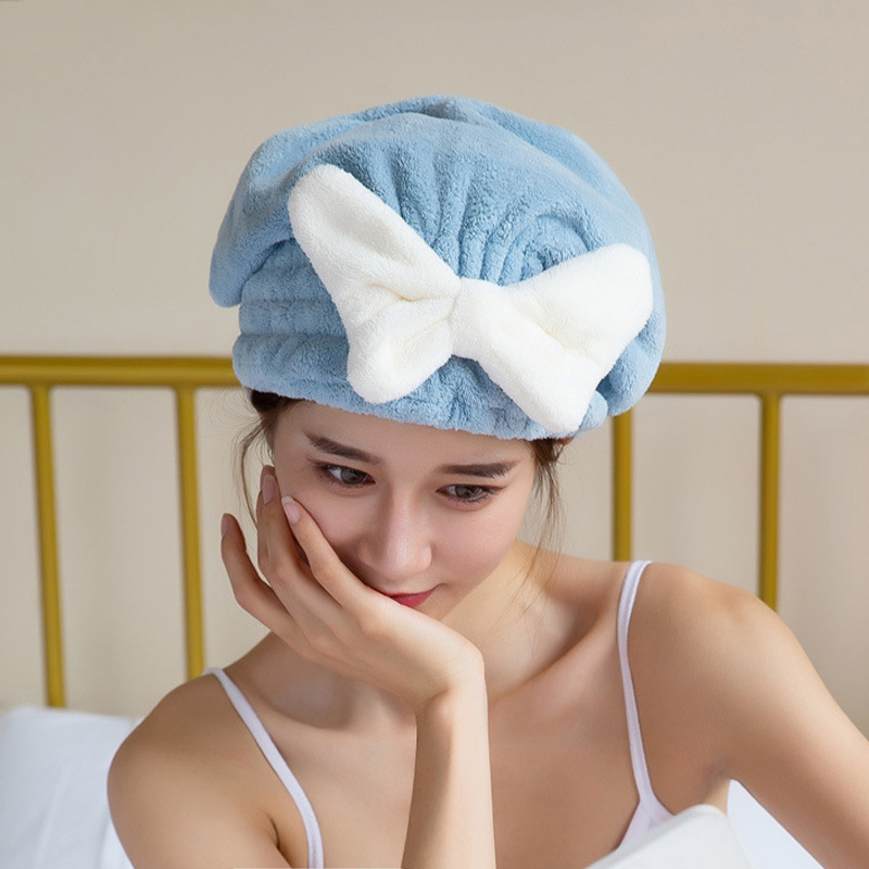 新しいサンゴの毛の蝶結びの髪の帽子のかわいい王女の帽子は厚い吸水の速乾のシャワーの帽子を厚くして髪のタオルを拭きます。|undefined