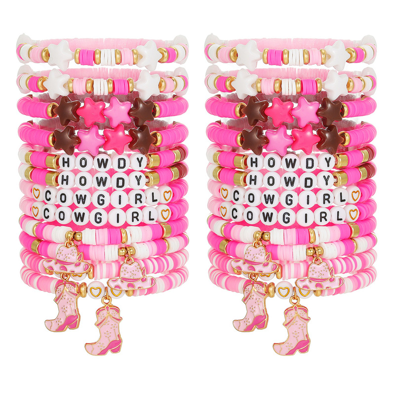 New Hot-Selling Products in Europe and America: Sweet and Fashionable Pink Denim Girl Star High-Heeled Shoes Pendant Stacked Soft Clay Bracelet