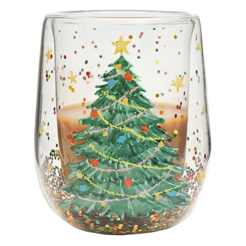 Nueva taza de árbol de Navidad, resistente al calor y no caliente, taza de doble capa, taza de Navidad de lentejuelas fluidas, árbol de Navidad de doble capa de dibujos animados image 1