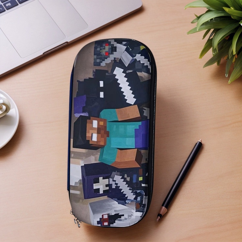 2025 New Minecraft Mc Pencil Bag Polyester Canvas Children's Pencil Bag Large Capacity Pen Box Cartoon Stationery Bag