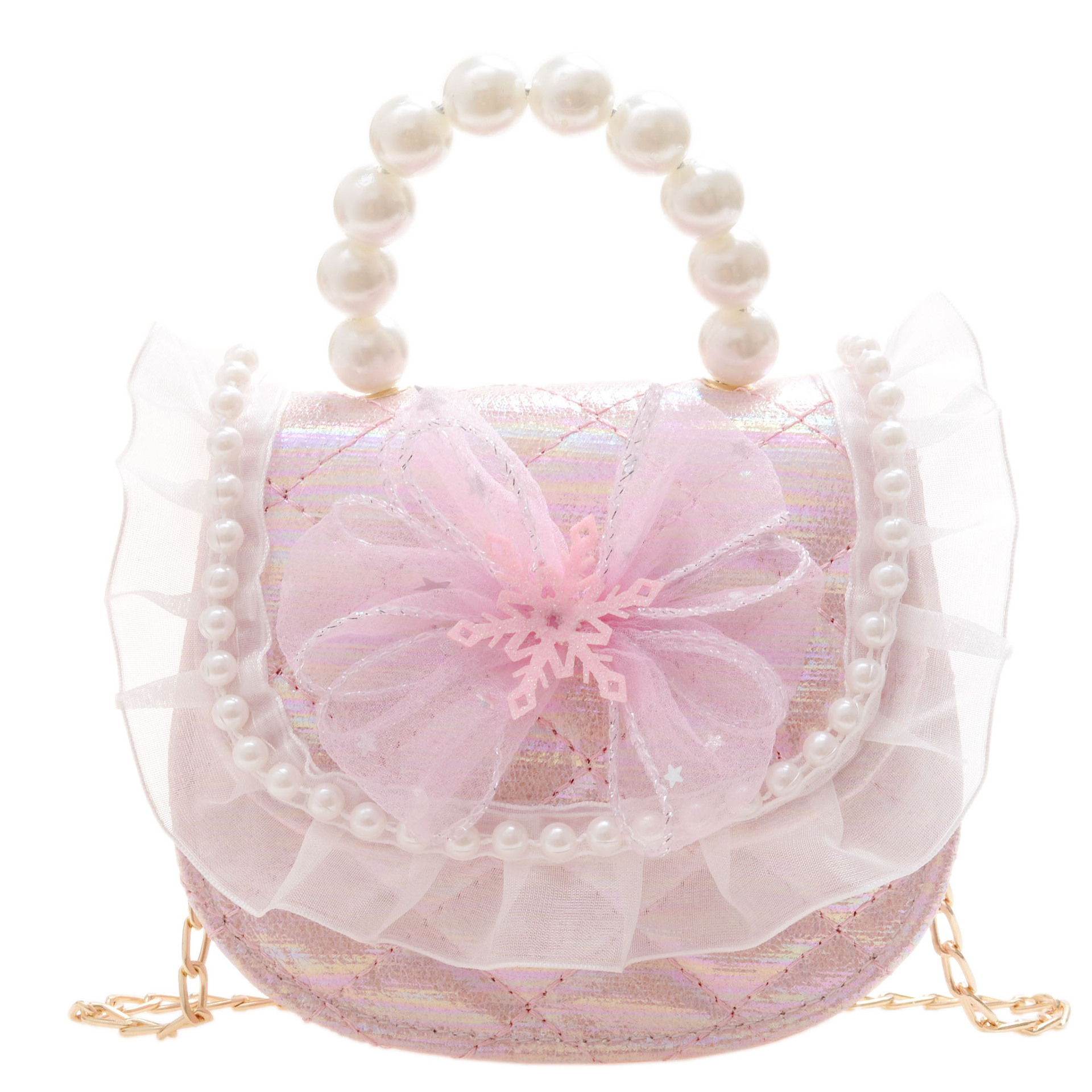 2021 nuevo bolso para niños linda chica de moda princesa occidental mini bolso de hombro de malla bolsa de mensajero de perlas