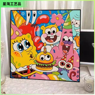 跨境钻石画玉海绵宝宝儿童动漫卡通益智手工diy装饰摆件卧室定制