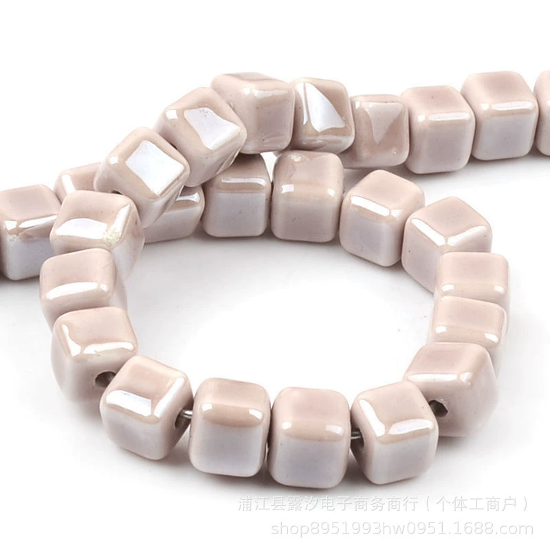 Handmade Ceramic Square Beads, 6/8/10 mm Polished Glazed Cubes for Necklace & Bracelet