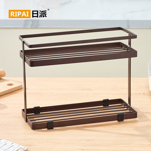 Japanese kitchen storage rack countertop double-layer spice rack bathroom washbasin organizer multi-purpose iron storage rack