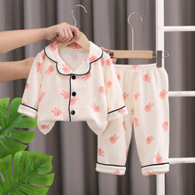 新款时尚舒适儿童婴幼儿女新款卡通双层棉纱睡衣家居服套装跨境