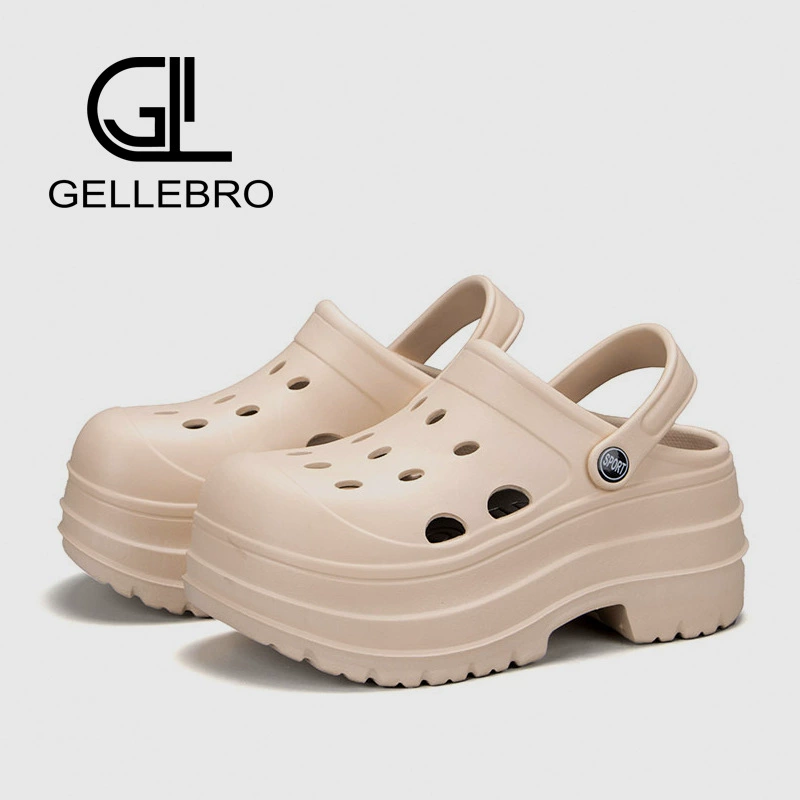 Весна и лето, новые простые модные однотонные туфли на высоком каблуке и платформе с дырками, женские уличные пляжные сандалии, увеличивающие рост оптом