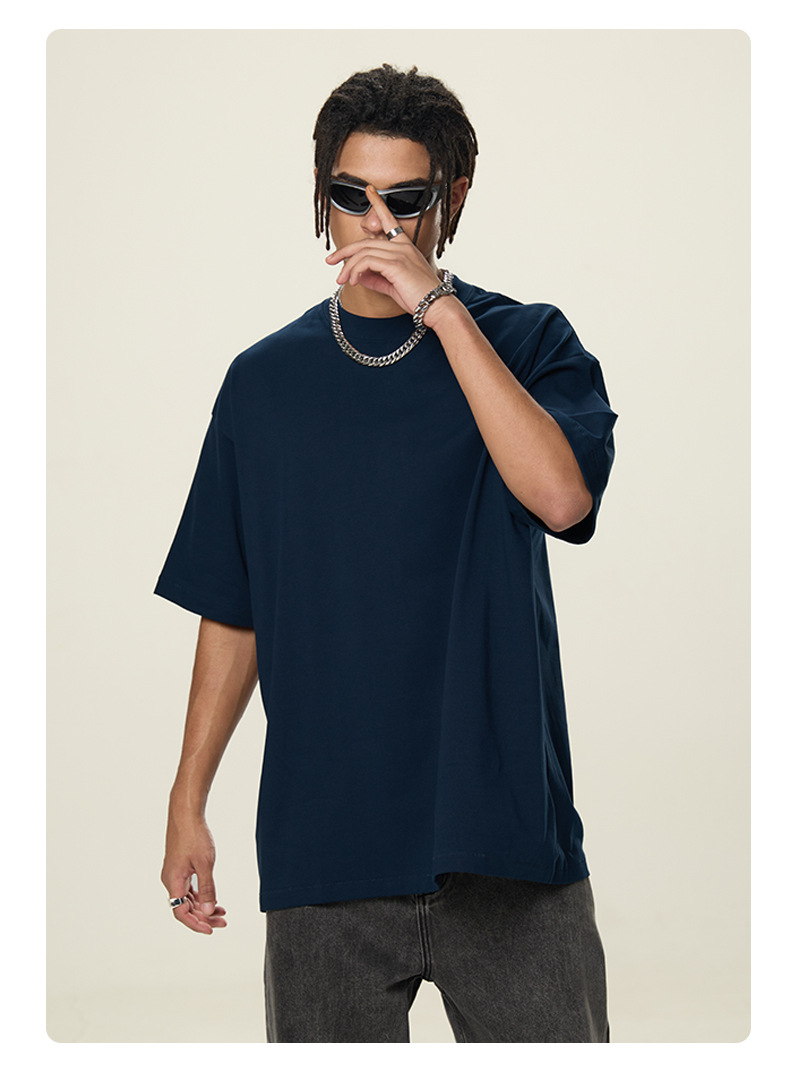 boy RS Fashion|New Cross-Border 350G Heavyweight Pure Cotton Short Sleeve FOG Earth Tone Drop Shoulder Men's T-Shirt_voghion.com