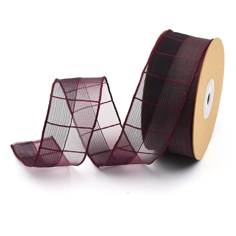 Transfronterizo europeo y americano 3,8 cm contraste color Plaid nieve cinta ropa hogar textil producción material cinta con alambre de hierro en stock 10M