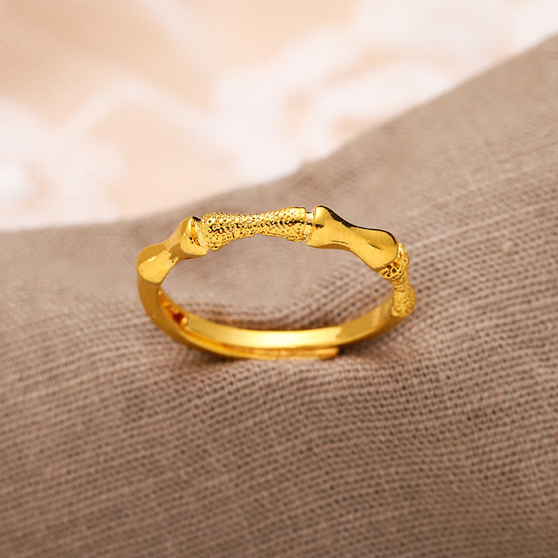 Bambu guldpläterad ring för kvinnor justerbar lyckoring_voghion.com