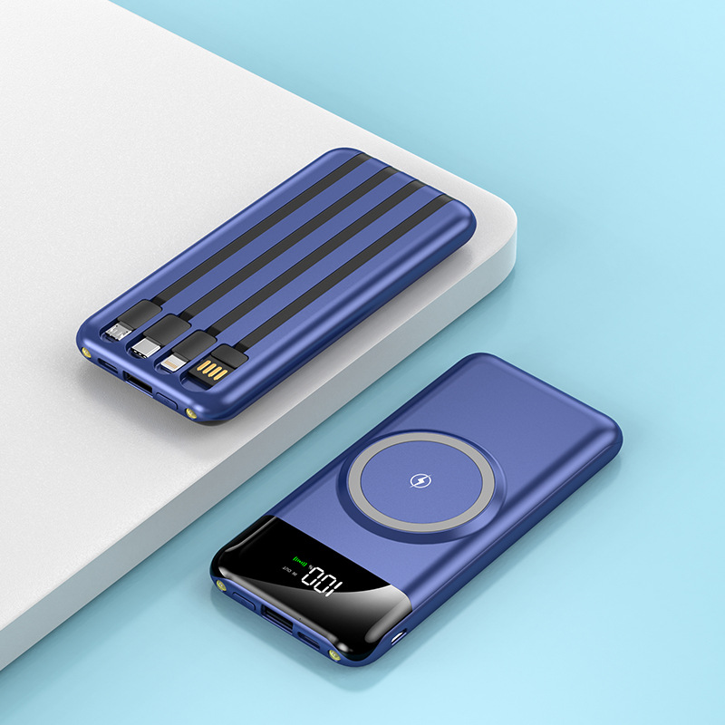 Venta al por mayor ultra-Delgado de carga inalámbrica 20000 mA banco de energía viene con cuatro cables portátil de energía móvil de carga rápida logo