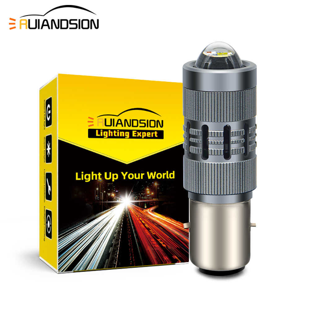 Cross-Border Customized Led Motorcycle Headlight Stepless Ba20D P45T Two-Color High-Power Lens Car Headlight