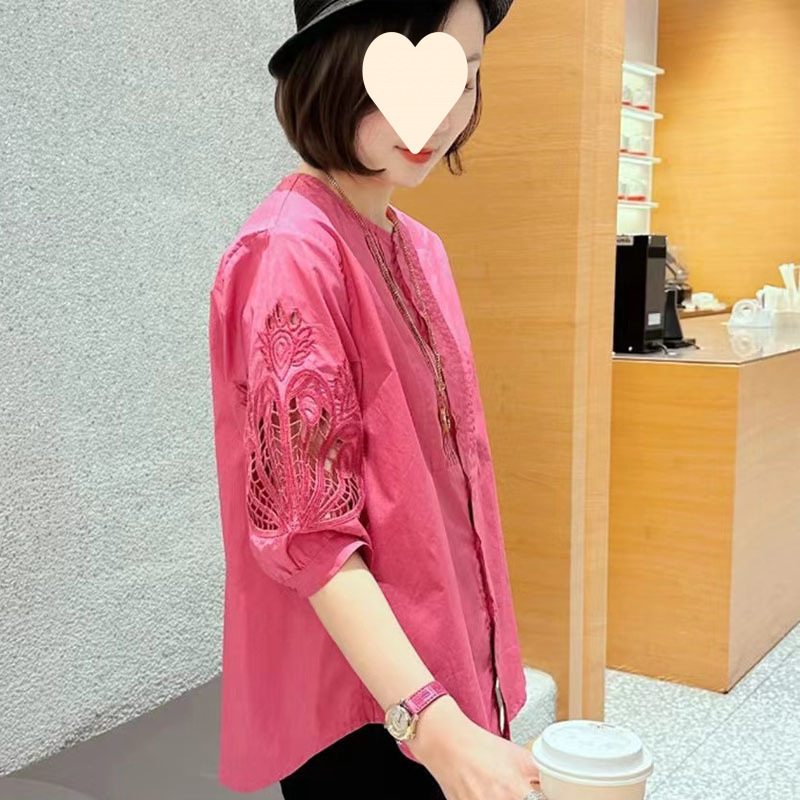 法式镂空刺绣衬衫女装2025夏季新款时尚减龄小衫妈妈时髦气质上衣|undefined