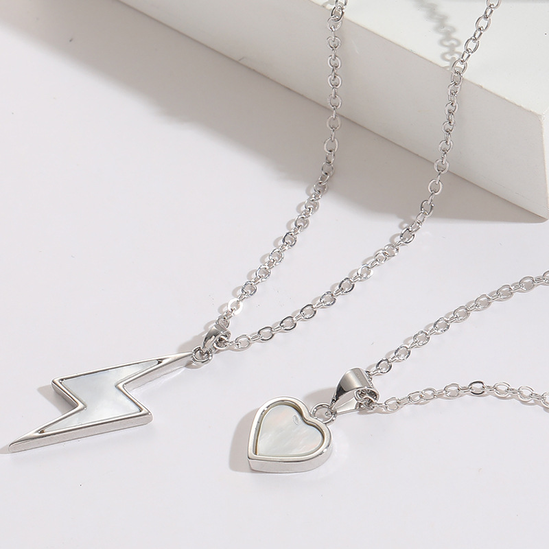 Fashion Heart Shape Lightning Copper Plating Inlay Shell Pendant Necklace 1 Piece