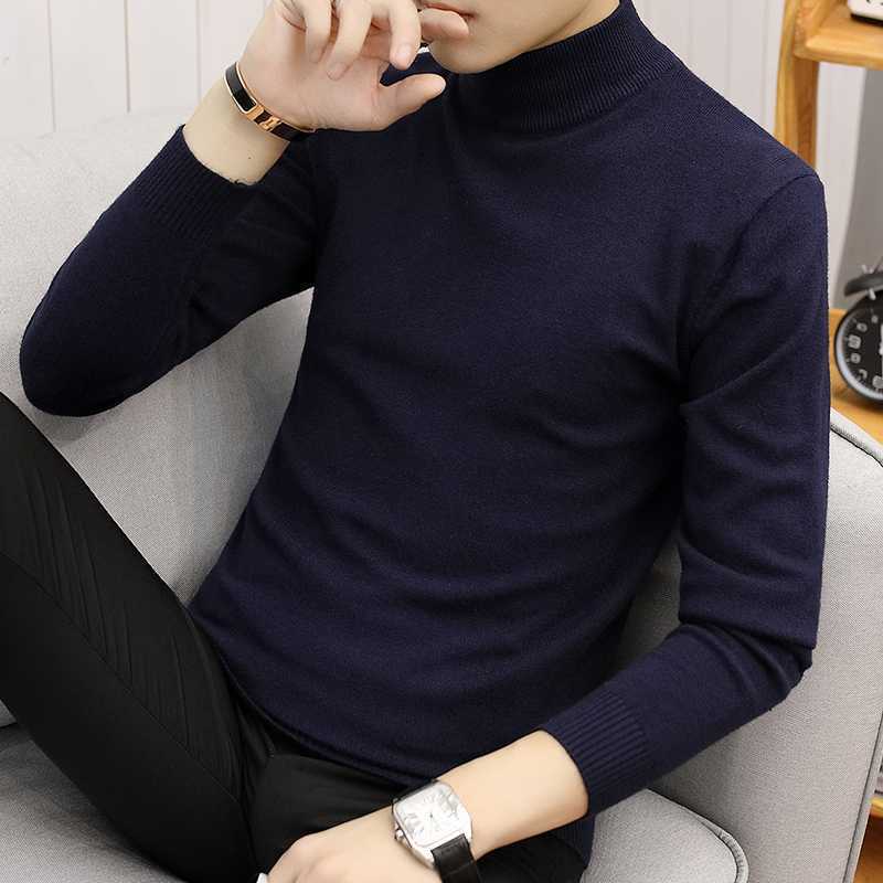 Men's Sweater Half-turtleneck Autumn and Winter Slim-fit All-match Knitted Base Shirt Pure Black Mid-collar Fashionable Sweater Men's Sweater Half-turtleneck Autumn and Winter Slim-fit All-match Knitted Base Shirt Pure Black Mid-collar Fashionable Sweater