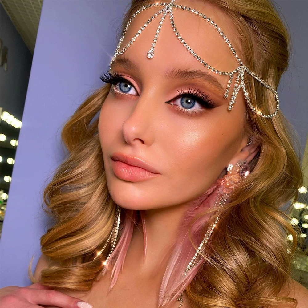 Трансграничный взрыв огненных кисточек многослойная цепочка для волос простой модный стразы лоб цепочка невесты свадебный головной убор hair chain