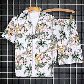 海南岛服沙滩服三亚夏威夷旅游男女情侣大码衬衫碎花拍照炸街绵绸