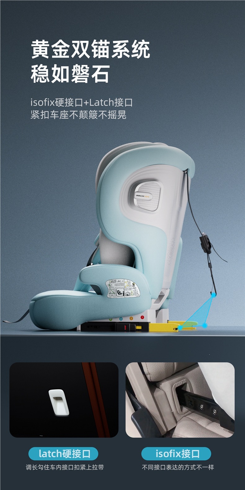 innokids car child safety seat for babies and children aged 9 months to 12 years, simple and portable