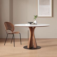 繁枝圆桌实木圆形餐桌纯白洽谈桌家用小户型德利丰岩板饭桌