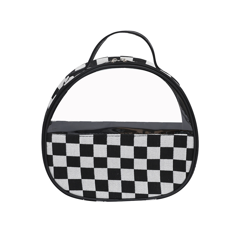 Bolsa de cosméticos estilo 2025, bolsa de cosméticos a cuadros, serie blanco y negro, bolsa de almacenamiento impermeable.