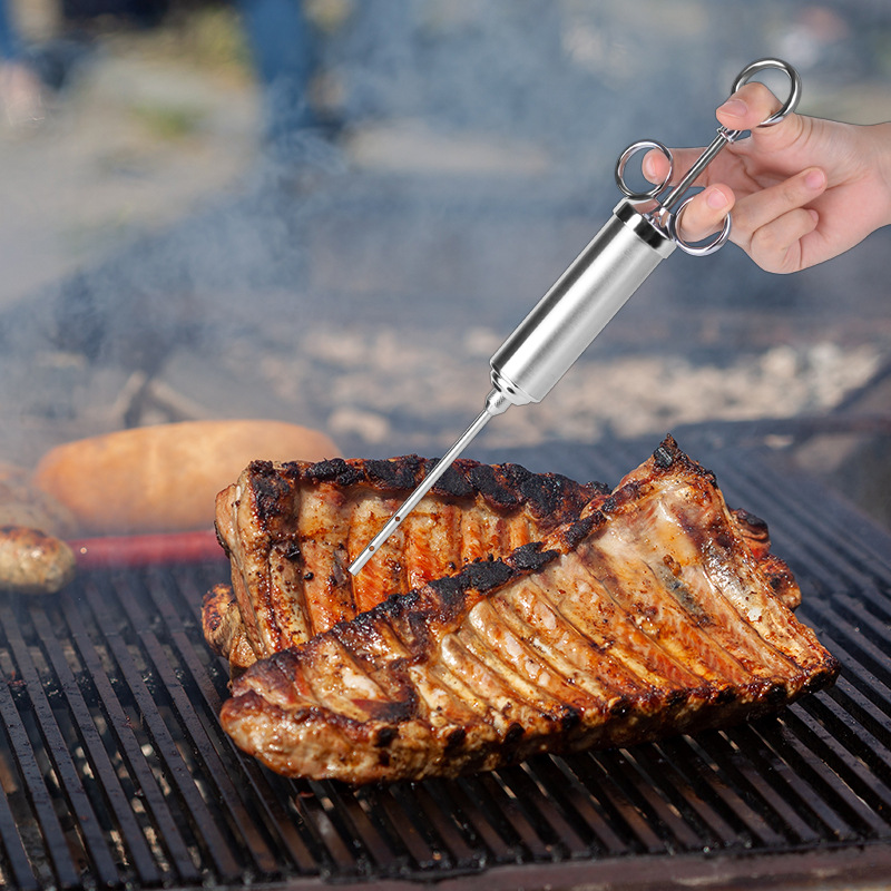 Acero inoxidable 304 carne barbacoa salsa jeringa traje carne inyector pavo salsa condimento aguja