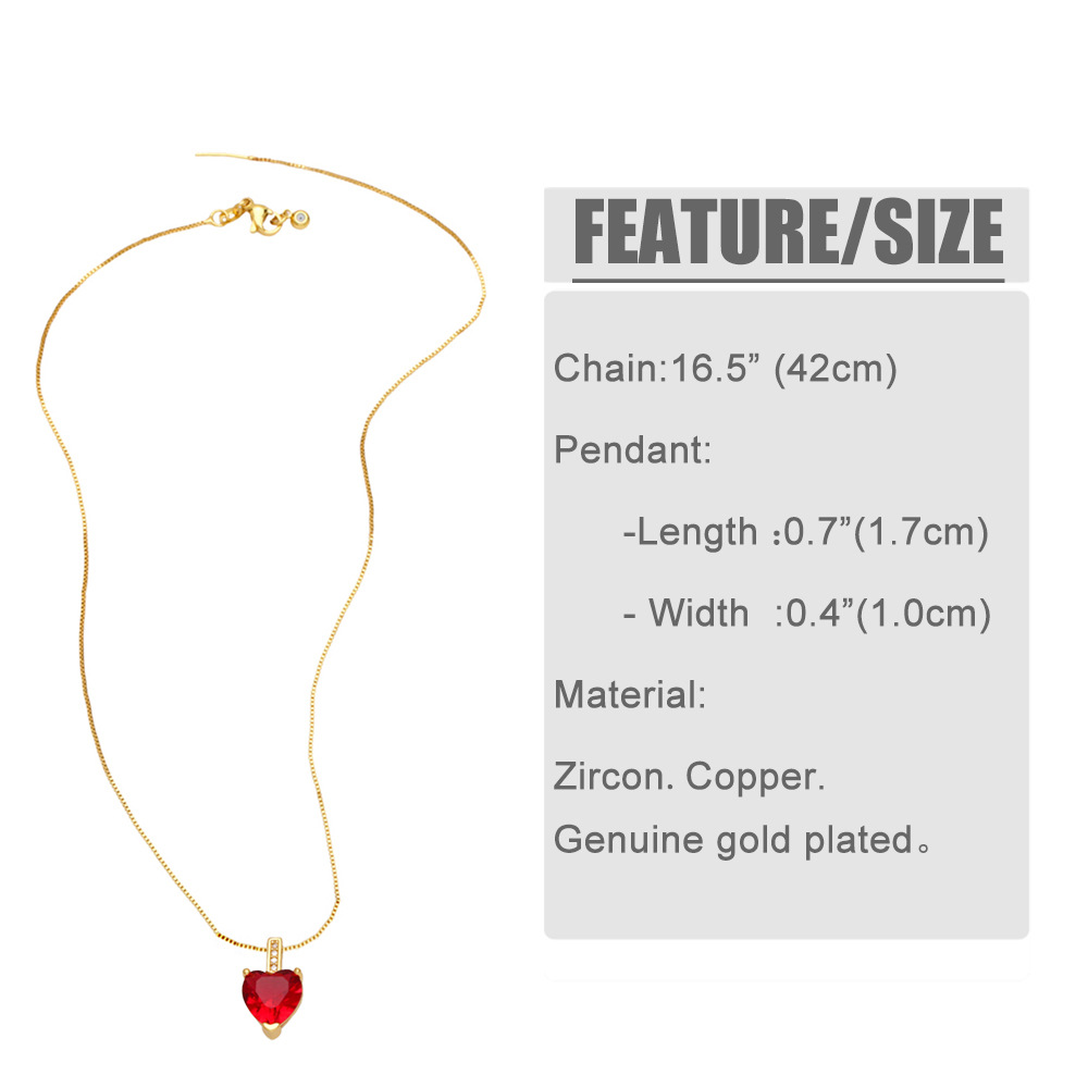 Fashion Heart Shape Copper Necklace Inlay Zircon Copper Necklaces