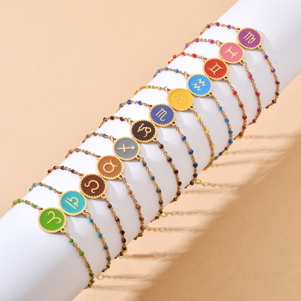 Simple Style Constellation Stainless Steel Enamel Plating Bracelets display picture 1