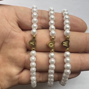 Amazon popular fashion Pearl A- Z bracelet bracelet cross-border hot sale love gold letter peach heart bracelet for women