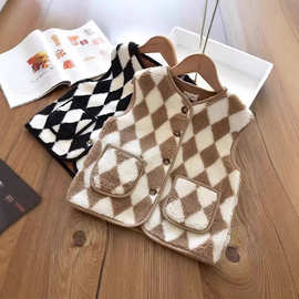 儿童马甲春秋洋气男童女童加绒加厚外穿休闲毛毛坎肩保暖背心格子