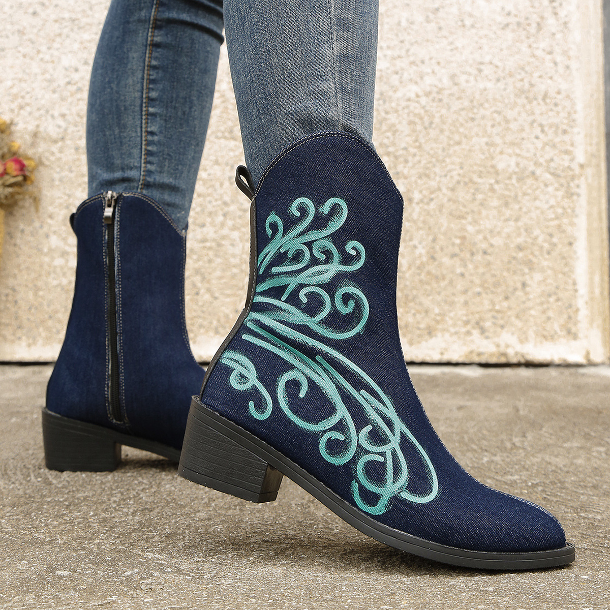 Herbst und winter frauen stiefel Runde kappe platz mit denim stiefeletten einfarbig frauen stiefel_voghion.com