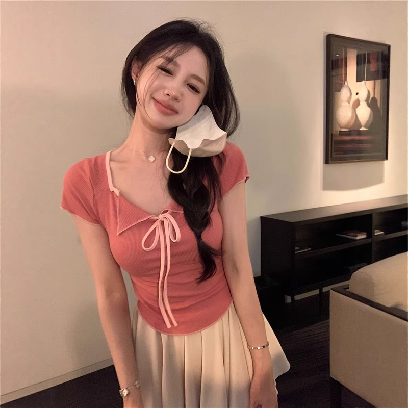 Nanli Xiangbaman Weekend Two-Piece Style Short-Sleeve French T-Shirt for Women, Summer Slim-Fit Design Top Nanli Xiangbaman Weekend Two-Piece Style Short-Sleeve French T-Shirt for Women, Summer Slim-Fit Design Top