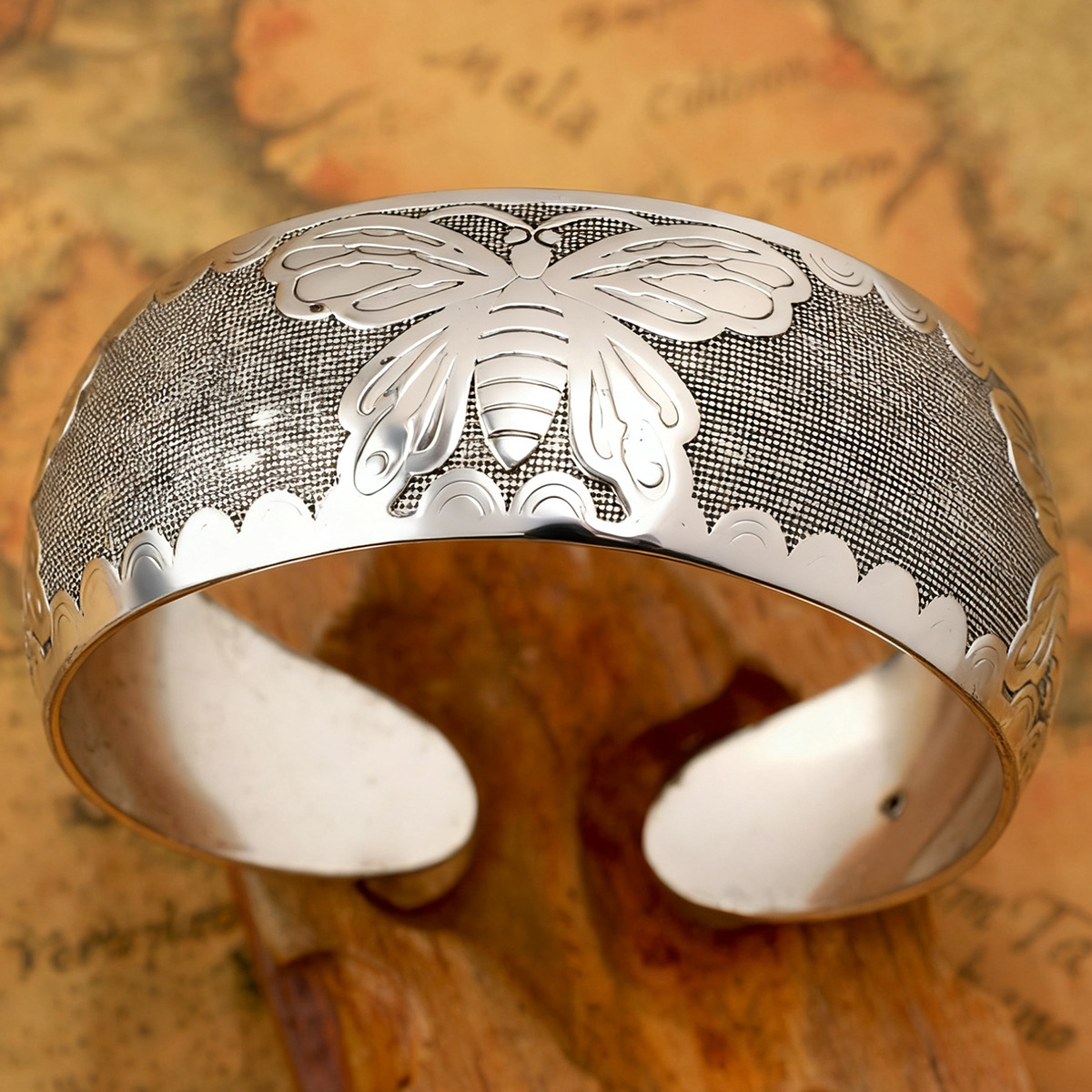 Pulsera de elefante de plata Miao con apertura, estilo étnico, brazalete ancho vintage, venta al por mayor